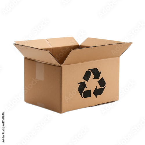 Open cardboard box with recycling symbol