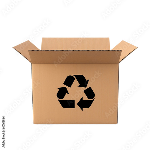 Open cardboard box with recycling symbol