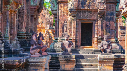 Mysterious Ancient ruins Banteay Srei temple - famous Cambodian landmark, Angkor Wat complex of temples. Siem Reap, Cambodia.
