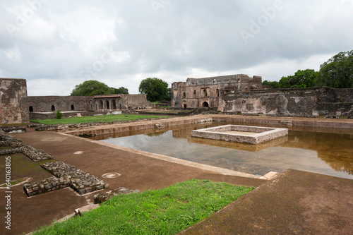 Nahar Jharokha and Hindola Mahal, situated in the fort, built by Sultan Ghiyasuddin Khilji, Mandu, Madhya Pradesh, India