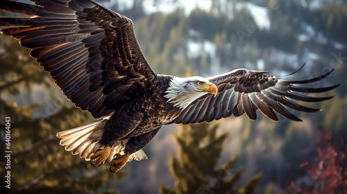 Eagle in flight on a blurred background, generative AI.