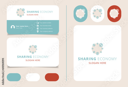 Sharing economy logo design with editable slogan. Branding book and business card template.