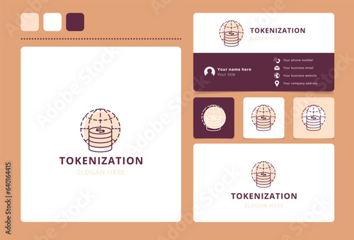 Tokenization logo design with editable slogan. Branding book and business card template.