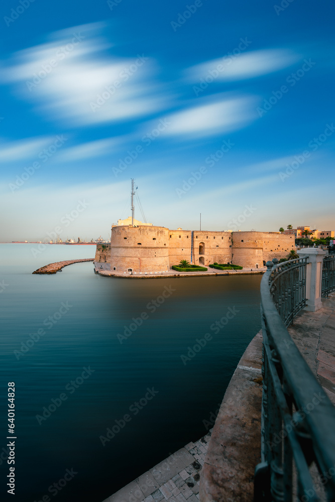 Vertical view with long exposure over Taranto's Aragonese Castle by day