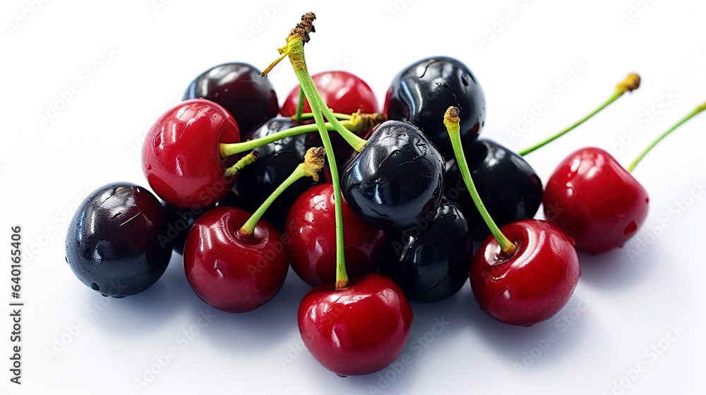 Fresh cherries with leaf isolated on white background Fresh cherries with leaf isolated on white background