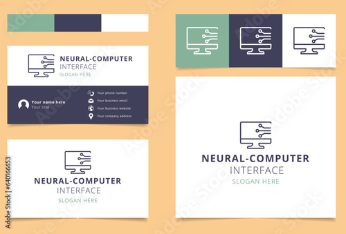 Neural computer logo design with editable slogan. Branding book and business card template.