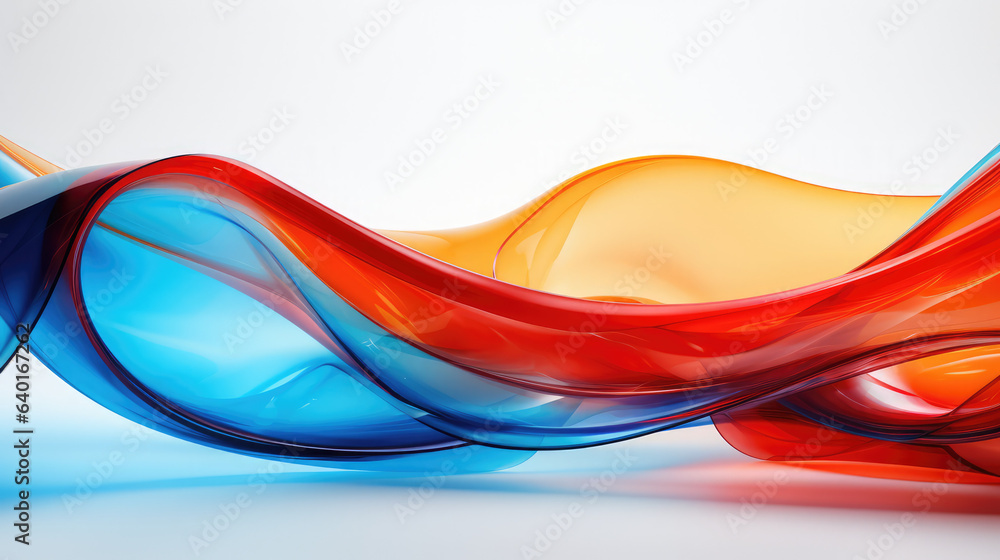 Naklejka premium 3D Abstract wavy glass with blue and orange color isolated white background