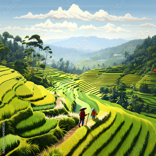 Obraz na płótnie Illustration of the beautiful view of traditional rice terraces w salonie