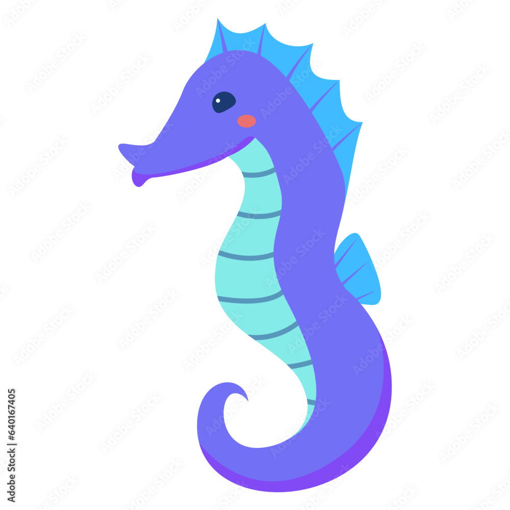 Naklejka premium Cute cartoon seahorse. Character hand drawn illustration ocean animal.Sea creatures.Sea animal.Line art vector illustration.Isolated on white background.Marine underwater life.