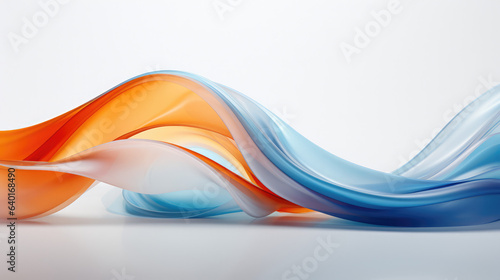 3D Abstract wavy glass with blue and orange color isolated white background