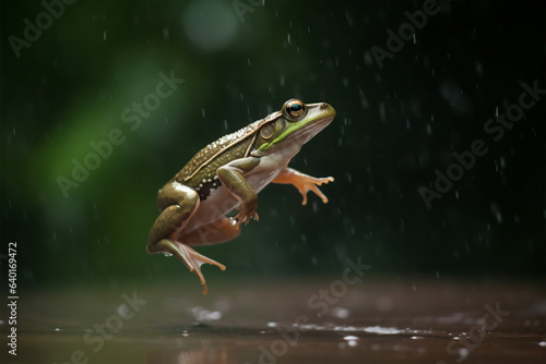 a frog is hopping in the rain