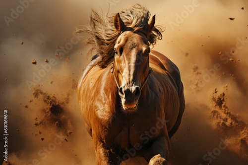 Dust and Hooves: Capturing the Thrilling Spectacle as a Powerful Horse Charges Through the Earthy Trail © furyon