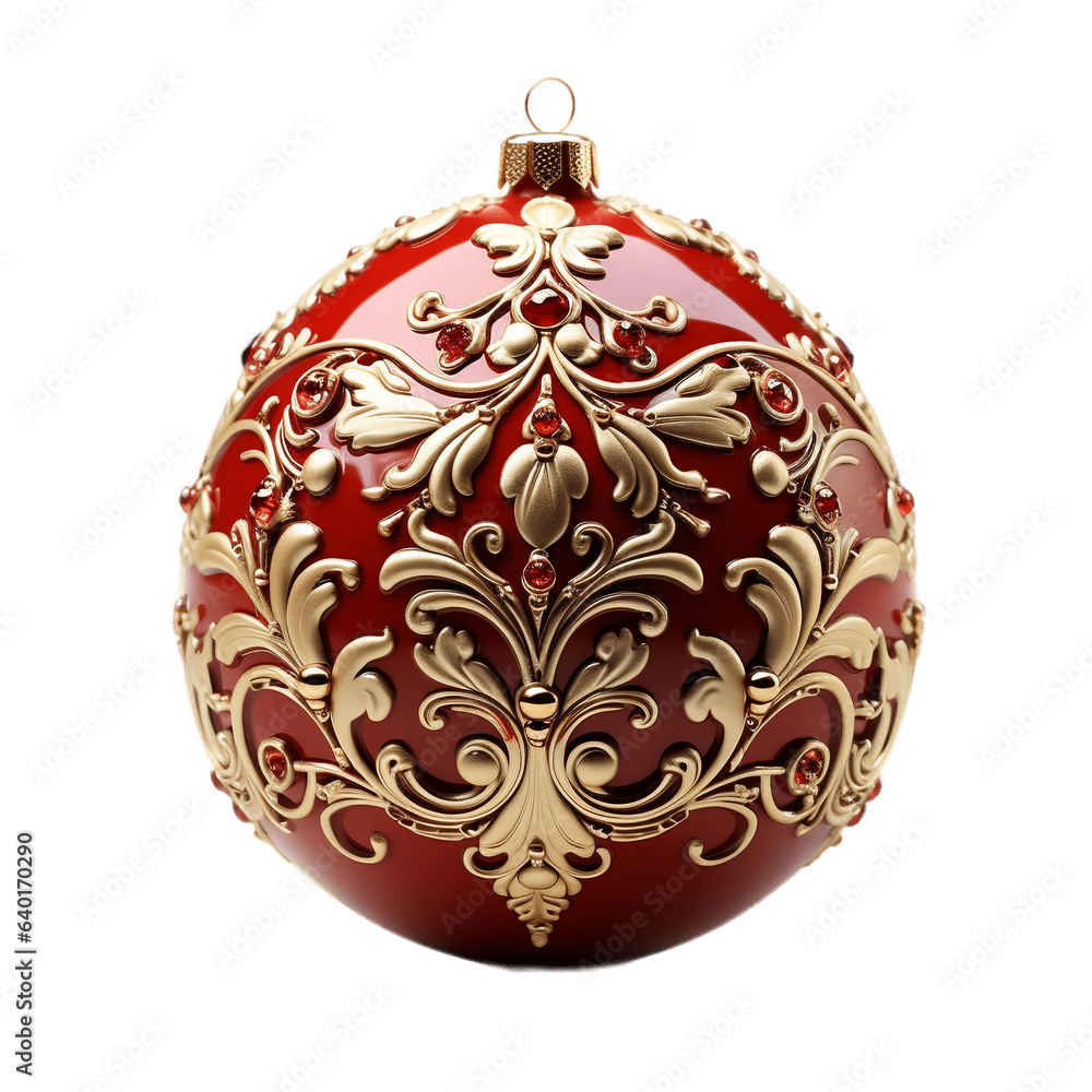 Fototapeta premium Christmas bauble png. Bespoke extravagant Christmas bauble. Xmas. Bauble. Red and gold Xmas bauble png. Christmas isolated