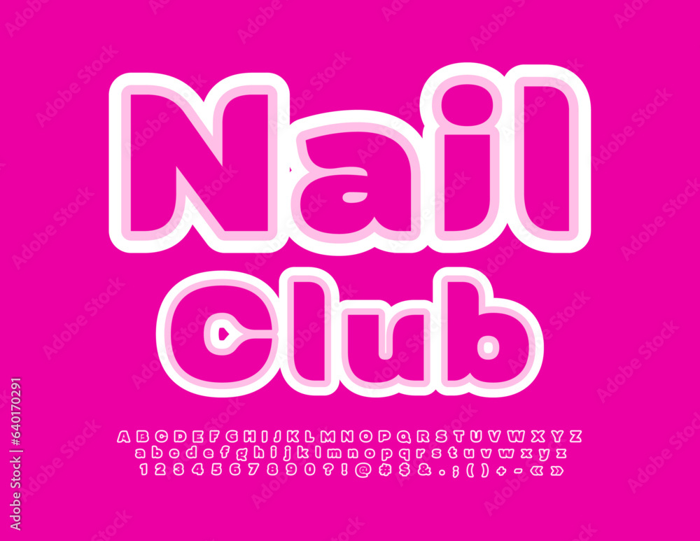 Vector artistic emblem Nail Club. Glamorous Pink Font. Elegant Alphabet