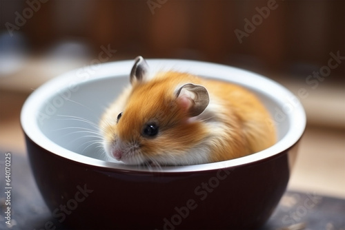 a hamster sleeping in a food bowl