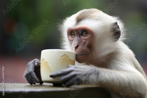 a monkey is relaxing drinking coffee © imur