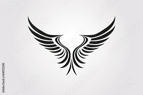 Heavenly soar. Black angelic winged on white background isolated. Eagle flight. Emblem of power and majesty. Skyward bound. Symbolic feathers in art © Bussakon