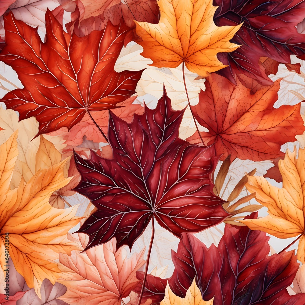 Watercolor autumn maple leaves seamless pattern Watercolor autumn maple leaves seamless pattern