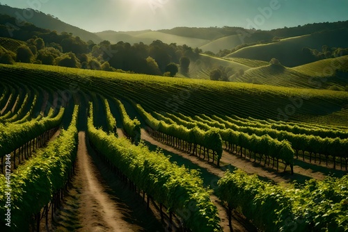 a vineyard spreads its lush vines, capturing the harmonious blend of human cultivation and the sprawling landscape