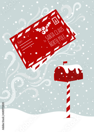 Illustration of the letter flying for Santa Claus to the North pole 