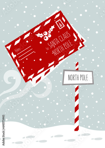 Illustration of the letter flying for Santa Claus to the North pole 