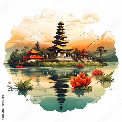 Illustration of a beautiful view of Ulun Danu, Bali, Indonesia