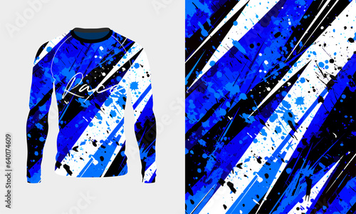 Long sleeve jersey blue grunge texture for extreme sport, racing, gym, cycling, training, motocross, travel. Vector backdrop