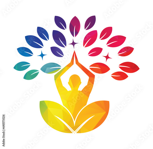 Yoga logo design stock. human meditation in lotus flower vector illustration