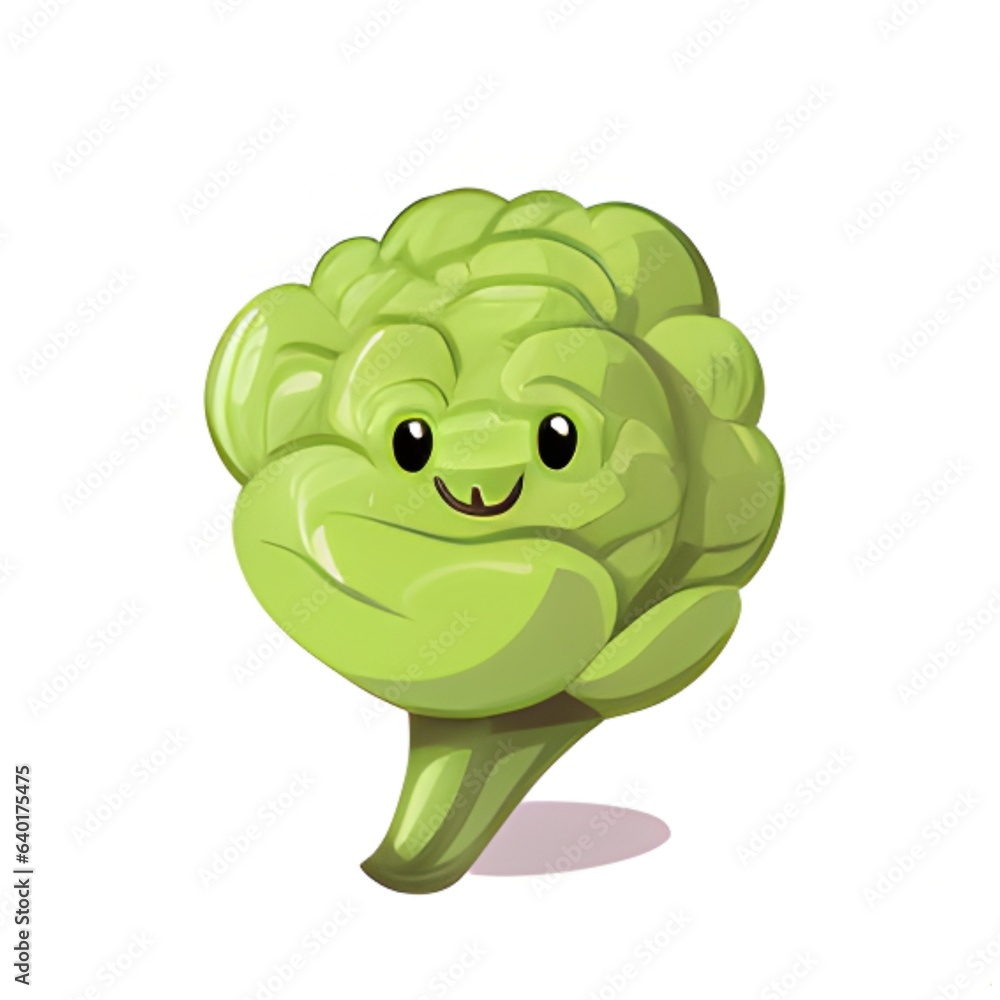 Naklejka premium vegetables salad broccoli white background cute cartoon