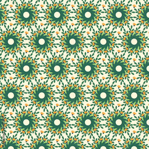 Green and yellow symmetric mandala background pattern