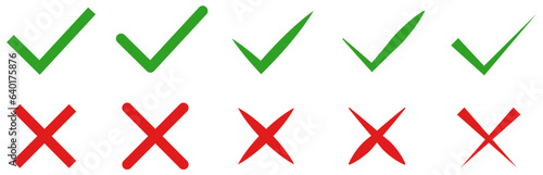 Check mark icons. Check and cross symbol. Vector illustration isolated on white background