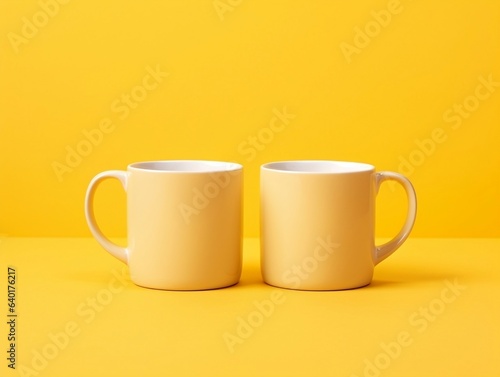 Two mugs mockup on yellow background generative ai