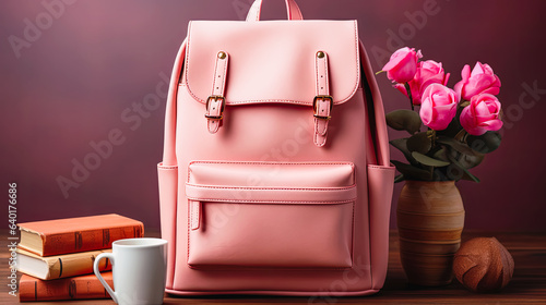 Student pink backpack .Generative AI