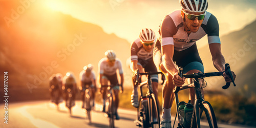 cyclists riding together in a group. Created with generative AI technology.