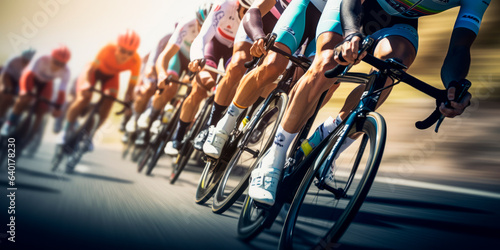 cyclists riding together in a group. Created with generative AI technology.