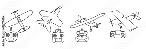 Remote control aircraft icons, airplane toys, Simple Set of Aircraft remote control toy Related Vector icon graphic design template. Contains such Icons as remote controller,