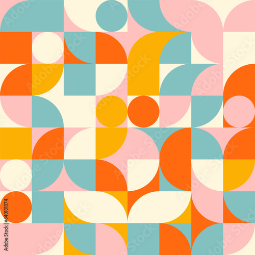 Wallpaper Mural Retro geometric aesthetics. Bauhaus and avant-garde inspired vector background with abstract simple shapes like circle, square, semi circle. Colorful pattern in nostalgic pastel colors. Torontodigital.ca