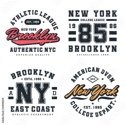 New York, Brooklyn t-shirt design collection. T-shirt print design in American college style. Athletic typography for tee shirt print in university and college style. Vector