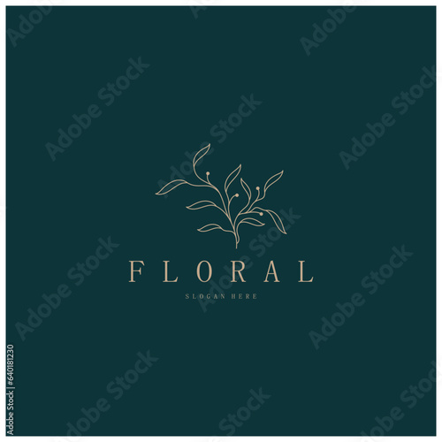 Elegant floral and leaf frame. Delicate botanical vector illustration for labels, spas, corporate identity, and wedding invitations