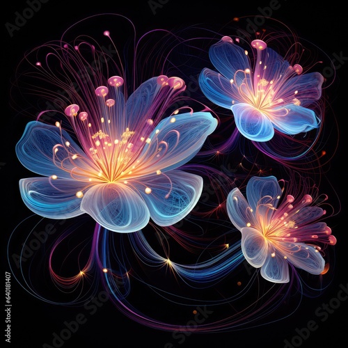 Fantastic flower drawn with neon glowing lines. Psychedelic art