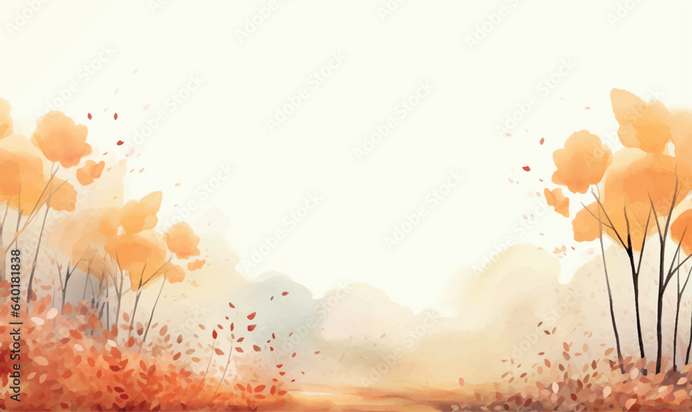 vector watercolor autumn leaves, trees background