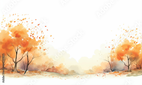 vector watercolor autumn leaves, trees background