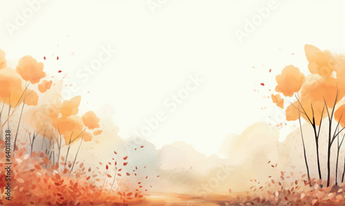 vector watercolor autumn leaves, trees background