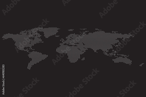 Dotted World Map illustration in perspective view on dark isolated background