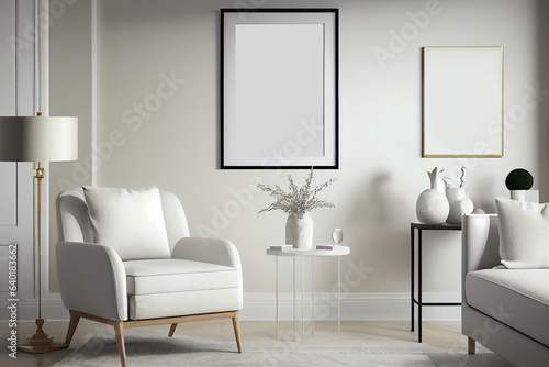 Living room with classic style and white interior, illustration generative AI © Maryna