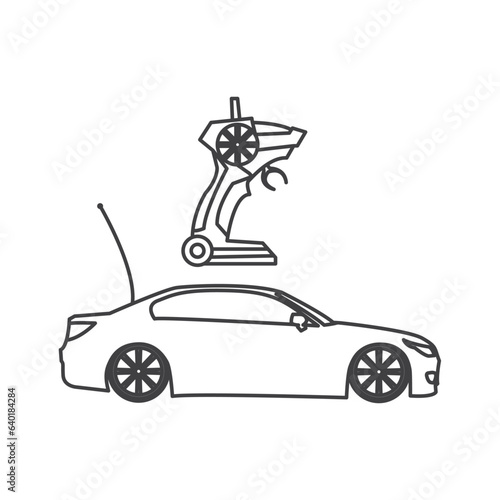 RC car icon in outline style, toy car with remote control icon isolated on white background. symbol stock vector illustration.