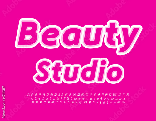 Vector modern Banner Beauty Studio. Modern Pink Font. Elegant Alphabet Letters  Numbers ad Symbols set