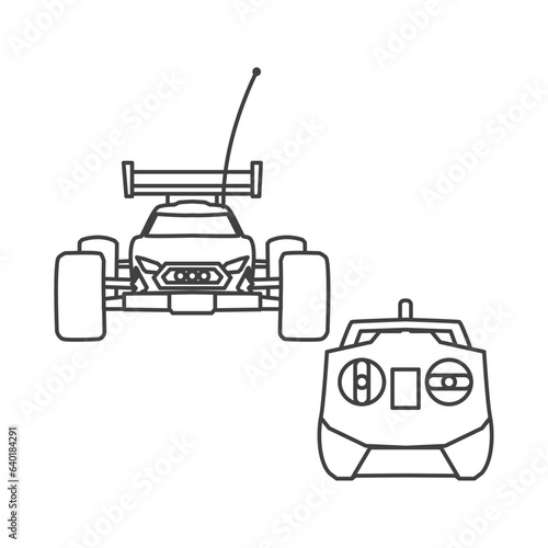 RC car isolated icon, off road toy linear icon, remote control car outline vector icon, RC car icon in outline style isolated on white background. symbol stock vector illustration.