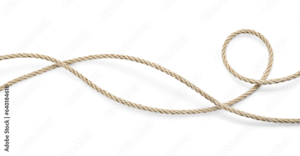 Hemp rope isolated on white, top view