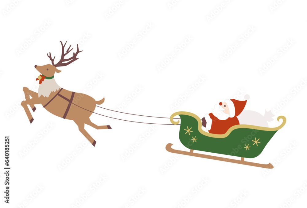 ブリキトイ サンタクロースとソリを引くトナカイ　ゼンマイ サンタクロースとソリを引くトナカイのイラスト Stock ベクター